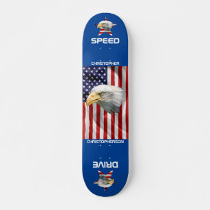 Watchful Eagle, The American Flag, Patriotic Skateboard