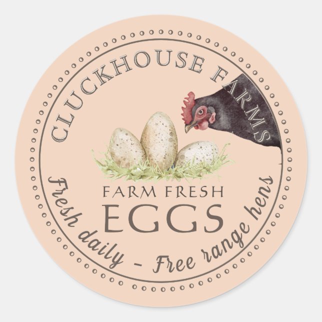 Watchful Hen with Eggs Carton Label Dotted Border (Front)