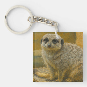 Watchful Stillness – Realistic Meerkat Portrait Keychain
