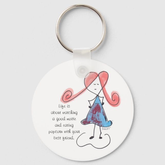 Watching a good movie and eating popcorn keychain (Front)