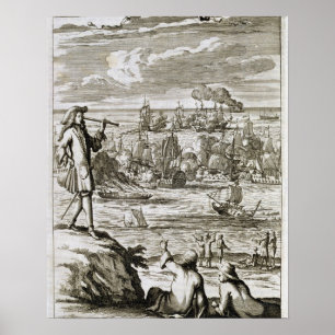 Watching a Sea Battle Through a Telescope, illustr Poster