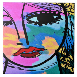 Watching Abstract Digital Portrait of a Woman Tile