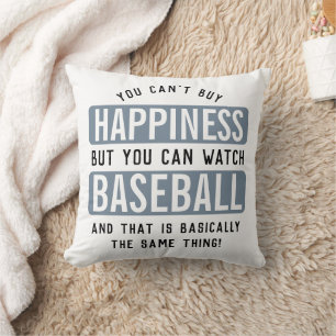 Watching Baseball is Happiness Funny Baseball Throw Pillow