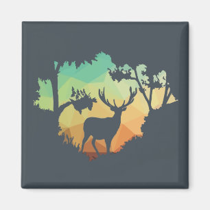 Watching Deer Silhouette in Peaceful Forest Magnet