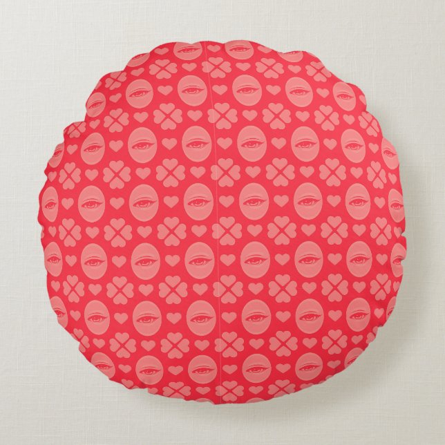 Watching Eye Heart Clover Pattern Round Pillow (Front)