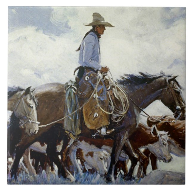 “Watching Him Move” Western Art By WHD Koerner Tile (Front)