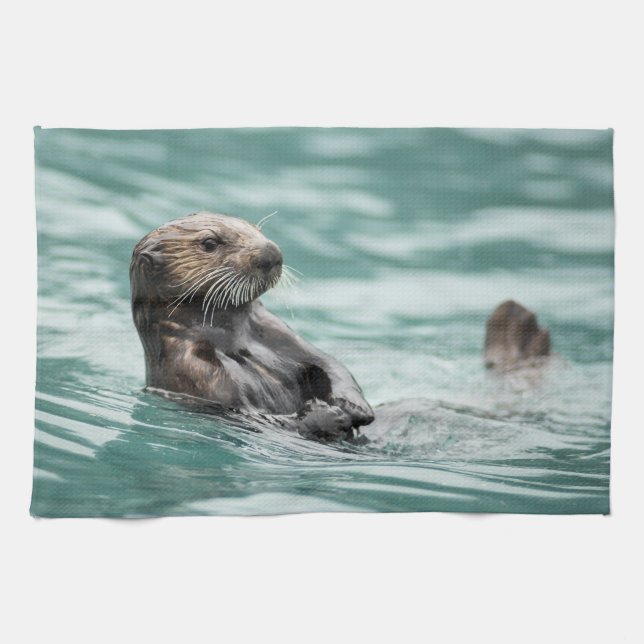 Watching Sea Otter Kitchen Towel (Horizontal)
