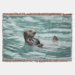 Watching Sea Otter Throw Blanket