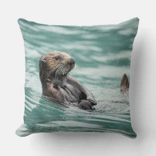 Watching Sea Otter Throw Pillow