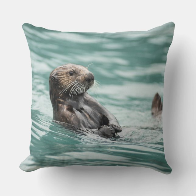 Watching Sea Otter Throw Pillow (Front)