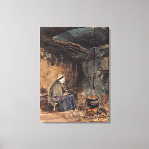 Watching the pot boil - a cottage interior canvas print