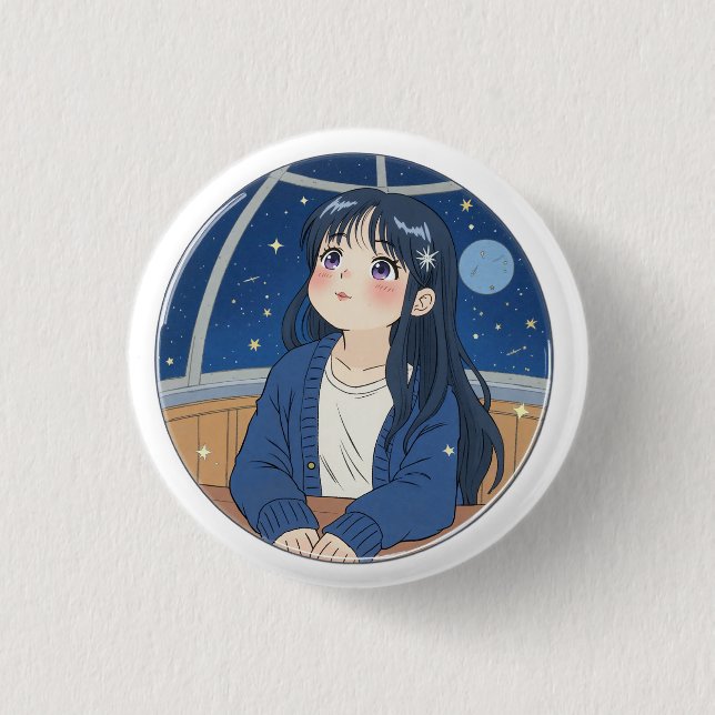 Watching the stars at the planetarium 1 inch round button (Front)