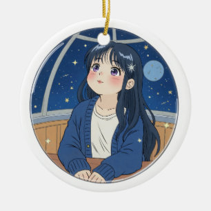Watching the stars at the planetarium ceramic ornament