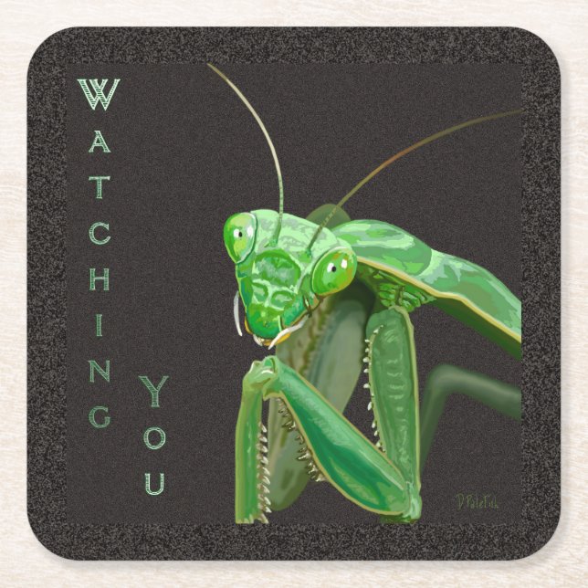 Watching You - Green Version Square Paper Coaster (Front)