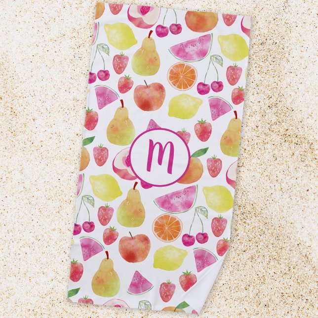 Watecolor Fruit Monogram Beach Towel (Watercolor fruit monogram beach towel)