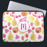 Watecolor Fruit Monogram Laptop Sleeve<br><div class="desc">Watercolor fruit pattern with a monogram. Fresh,  colourful and pretty design for foodies.
Change the initial to customize.</div>