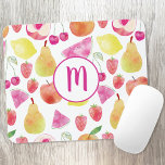 Watecolor Fruit Monogram Mouse Pad<br><div class="desc">Watercolor fruit pattern with a monogram. Pretty,  fresh and colourful design for foodies.
Change the initial to customize.</div>