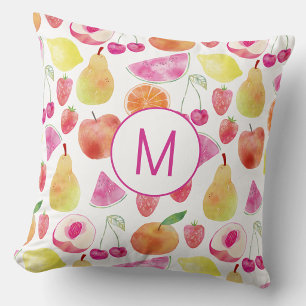 Watecolor Fruit Monogram Throw Pillow