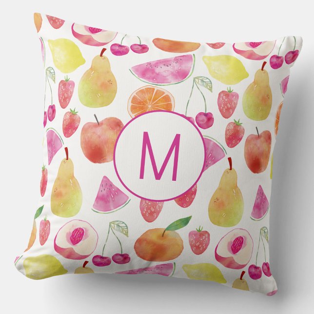 Watecolor Fruit Monogram Throw Pillow (Creator Uploaded)