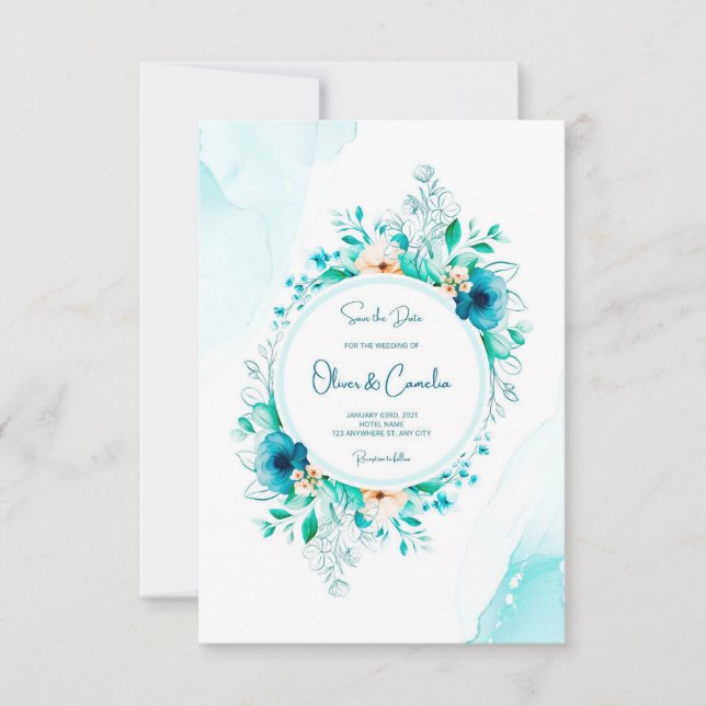 watecolor Wedding Invitation with Floral Frame (Front)