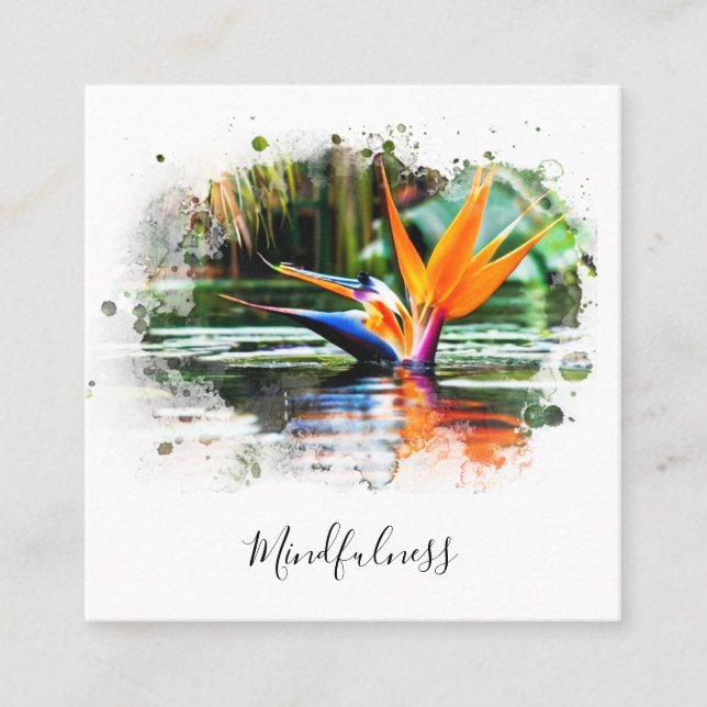*~*  Water AP10 Flower Bird of Paradise QR Pond Square Business Card (Front)