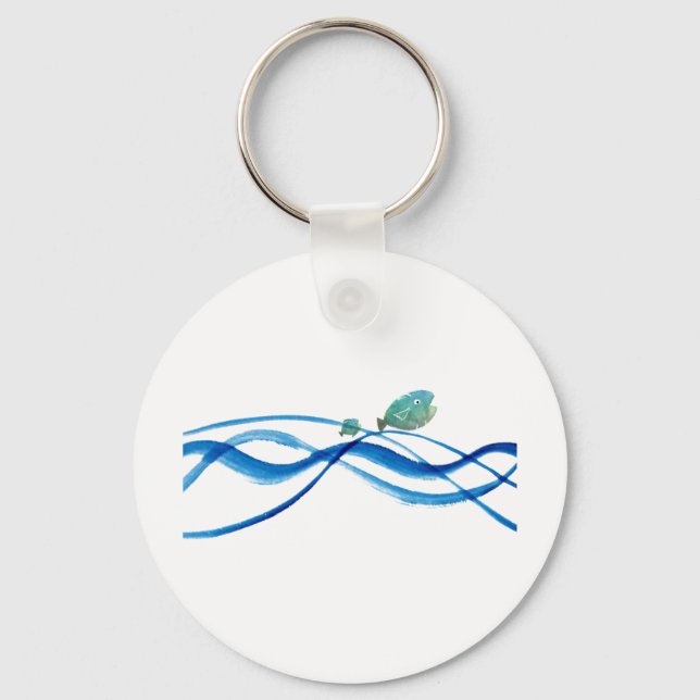 water art: father fish, kid fish keychain (Front)