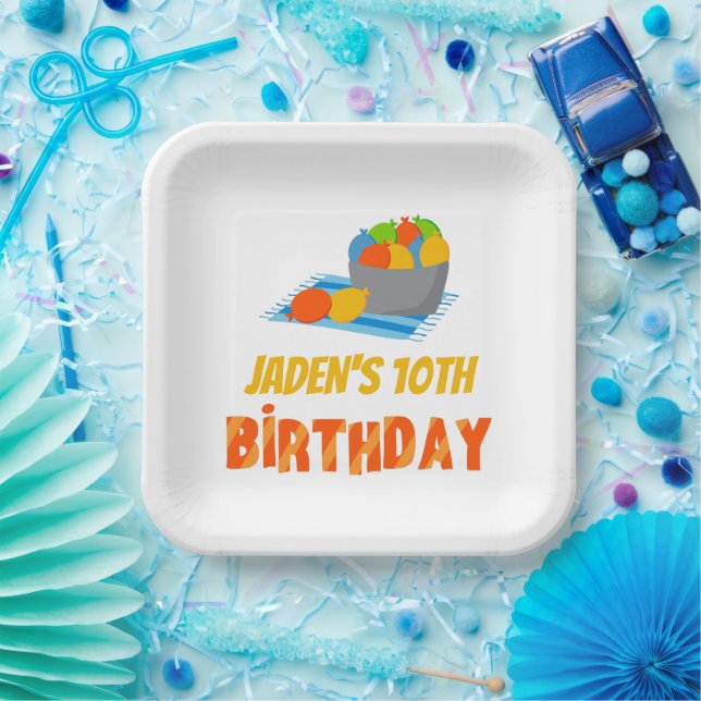 Water Balloon Pool Party Kids Summer Birthday Paper Plate (Party)
