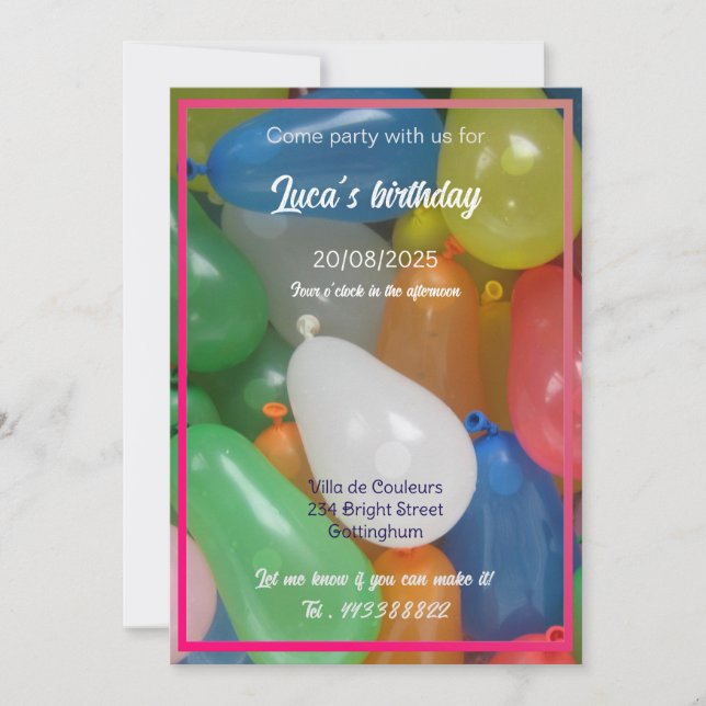 water baloon birthday party  invitation (Front)