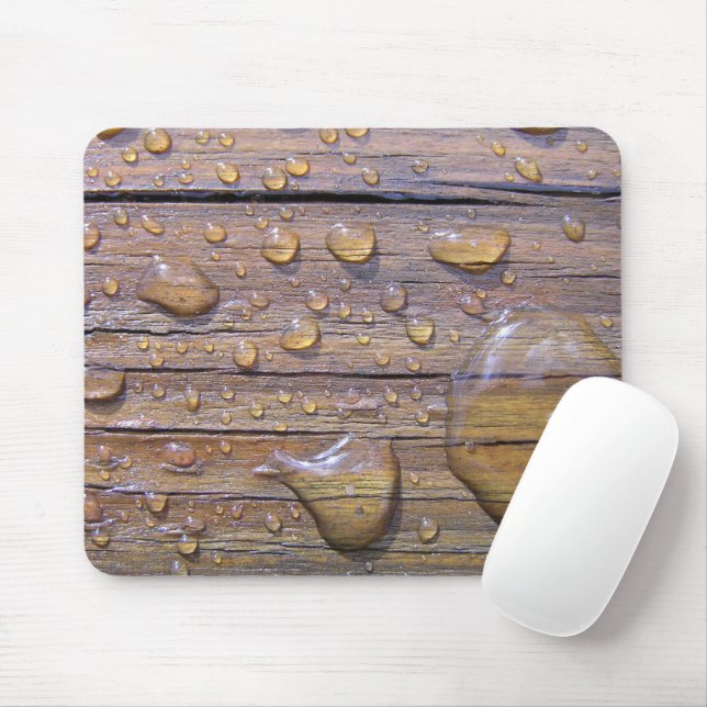 Water Beads On Stained Wood Photograph Mouse Pad (With Mouse)