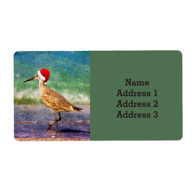Water Bird in Santa Hat on Beach Christmas Address