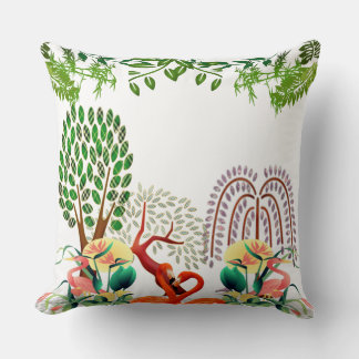 Water Birds Flamingo Couple Tree of Life Greenery  Throw Pillow