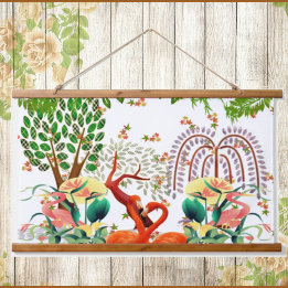 Water Birds Flamingo Couple Tree of Life Spring  Hanging Tapestry