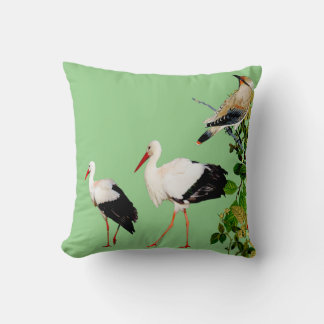 Water Birds Storks Nature Greenery Foliage Branch  Throw Pillow