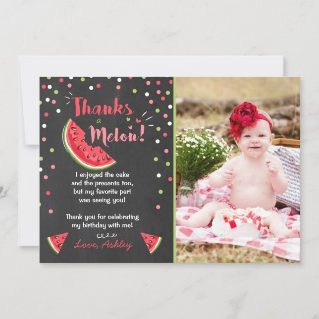 Water Birthday Party Melon Thank You Card Summer (Front)
