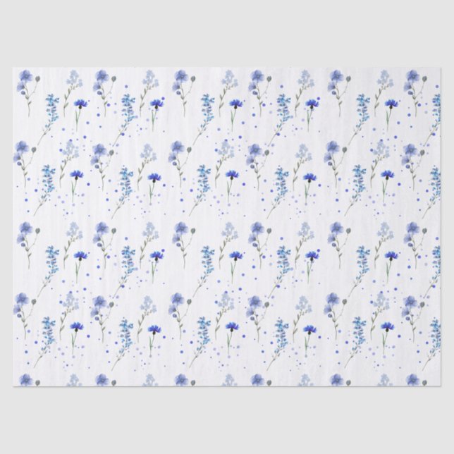 Water Blue Wildflower Wedding  Tissue Paper (Front)