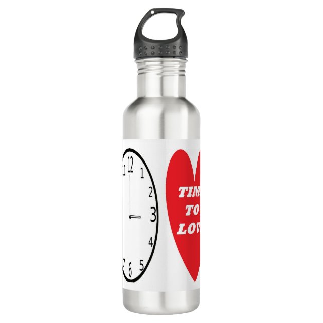 Water Bottle Clock With Red Heart Time To Love (Front)