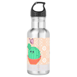Water Bottle Design with Cute Cacti
