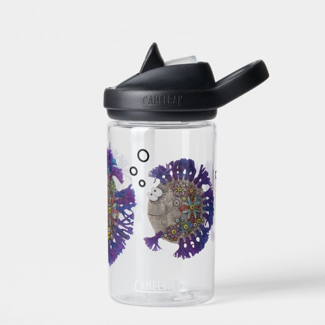 Water Bottle - Family of Blue and Purple Fish (Left)