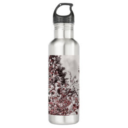 Water Bottle Fresh Snow On Red Leaves