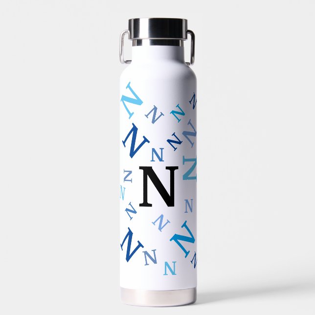 Water Bottle - Jumbled Letters in Blue (Front)