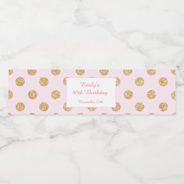 Water Bottle Label Birthday Blush Pink Glitter (Single Label)