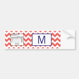 Water Bottle Label Coral Navy Blue Chevron Name