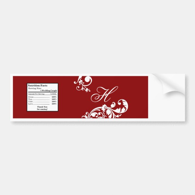 Water Bottle Label Crimson Red Floral Filigree (Front)