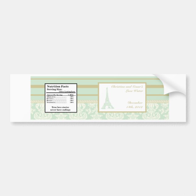 Water Bottle Label Damask Paris (Front)