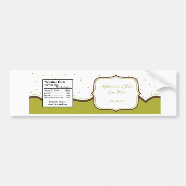 Water Bottle Label Green and Brown Damask (Front)