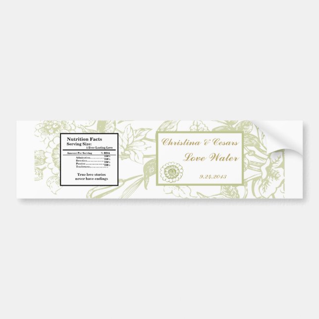 Water Bottle Label Green Gerbera Daisy Flowers Lig (Front)