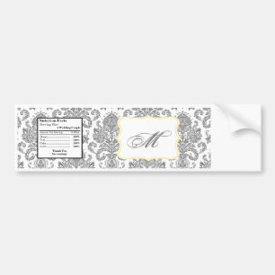 Water Bottle Label Grey Yellow Damask Lace Print
