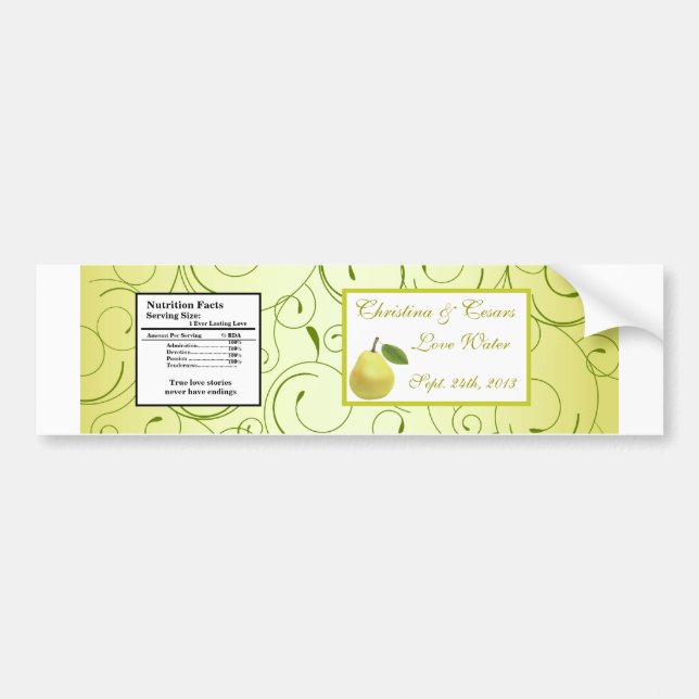 Water Bottle Label Lime Green Pear Swirls (Front)