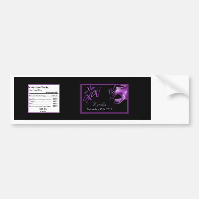 Water Bottle Label Mis XV Purple Morado (Front)
