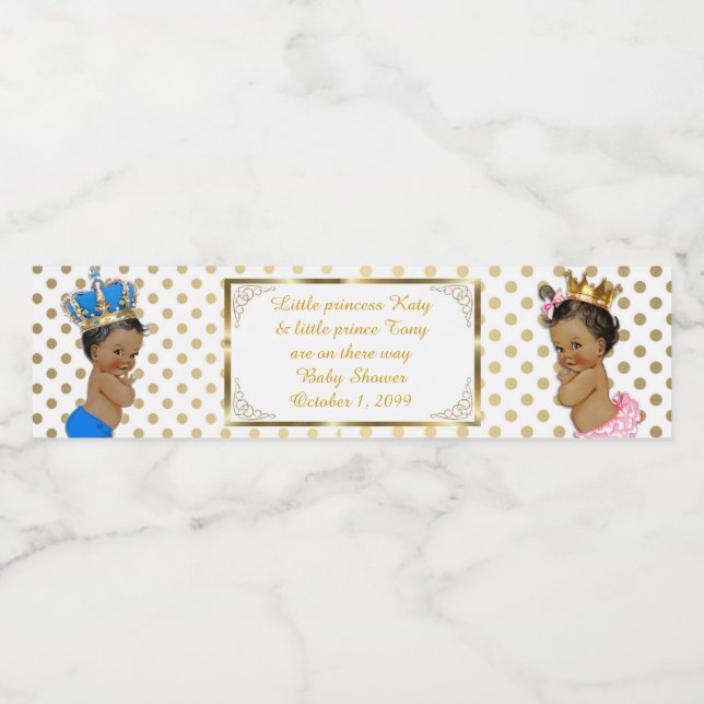 Water Bottle Label,Twin baby shower, white gold Water Bottle Label (Single Label)